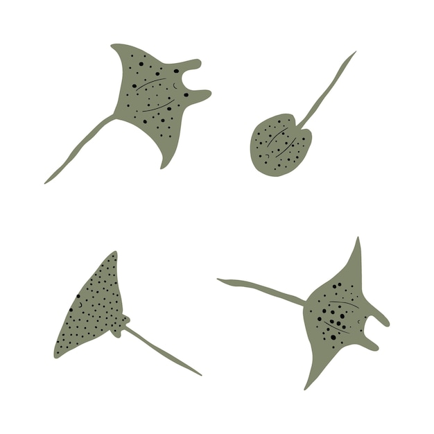 Stingray-fisch charakter schwarzes meerestier auf tiefem hintergrund wildtierlustration