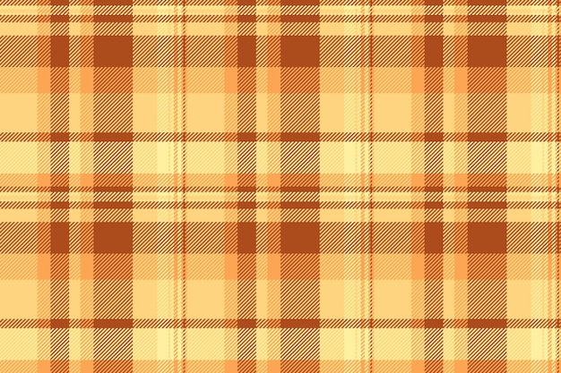 Stofftextur-Vektor eines textilen Hintergrundmusters mit einem karierten, nahtlosen Tartan-Karo in den Farben Orange und Bernstein