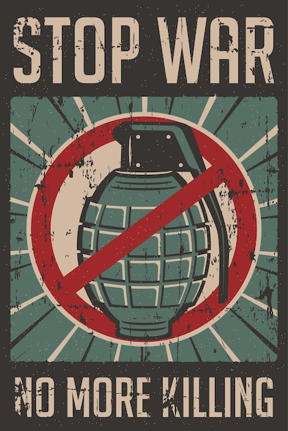 Vektor stop war stop violence no more killing message retro-poster