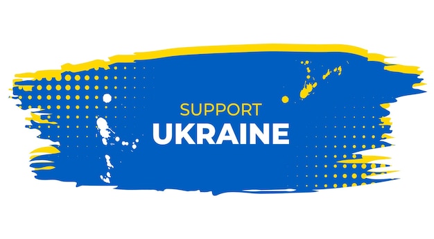 Stoppen sie den krieg in der ukraine und unterstützen sie den ukrainischen text mit dekorativem design der landesflagge