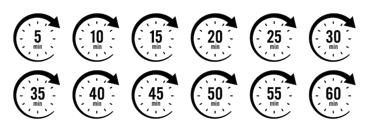 Vektor stoppuhr-ikonen mit zeigerpfeil chronometer-zeitzähler mit zifferblatt countdown-zeit stunden und minuten frist sportmessung kochzeit etikett aufkleber vektor-illustration