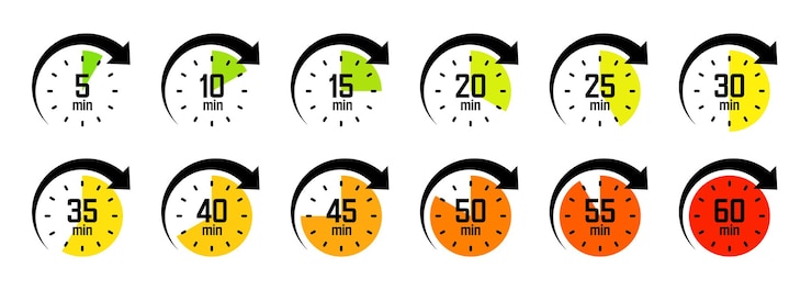 Vektor stoppuhr-ikonen mit zeigerpfeil farbenfroher chronometer-zeitzähler mit abzählzeit