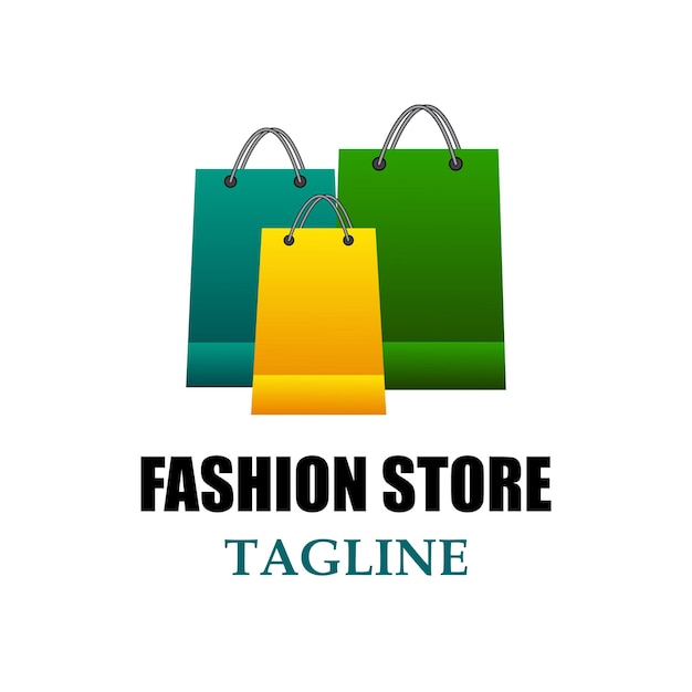 Store-Logo-Idee Fashion Store-Konzept Eine Reihe von bunten Papier-Einkaufstüten Trademark Vector Illustration isolated on white Background