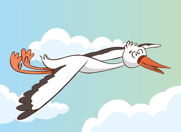 Vektor stork fliegt im blauen himmel vektor-illustration