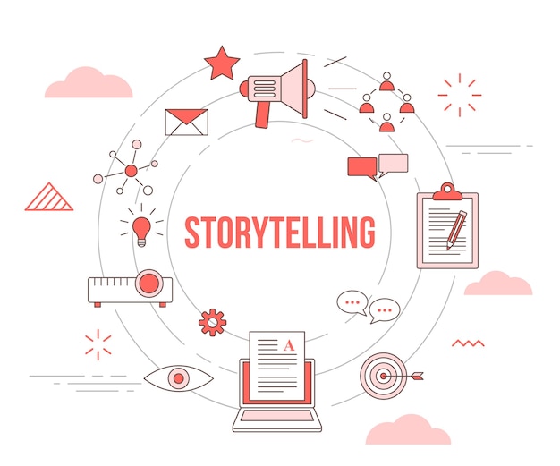 Vektor storytelling-konzept mit icon-set-vorlagenbanner