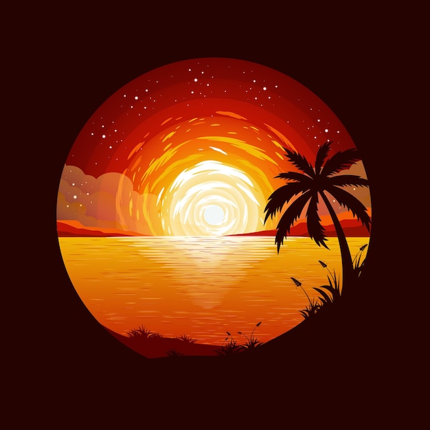 Vektor strand insel landschaft vektor-illustration logo-design