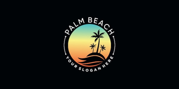 Strand-logo-design mit palme und farbverlauf premium-vektor