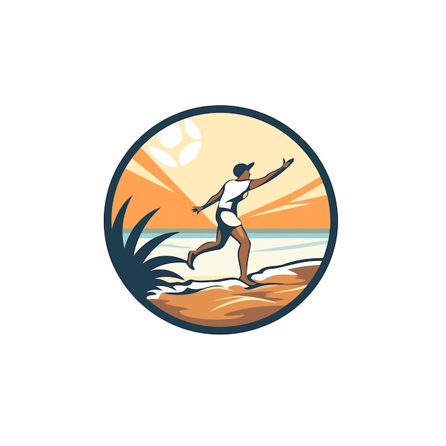 Vektor strand-logo-vorlage vektor-illustration eines mannes in badeanzug am strand