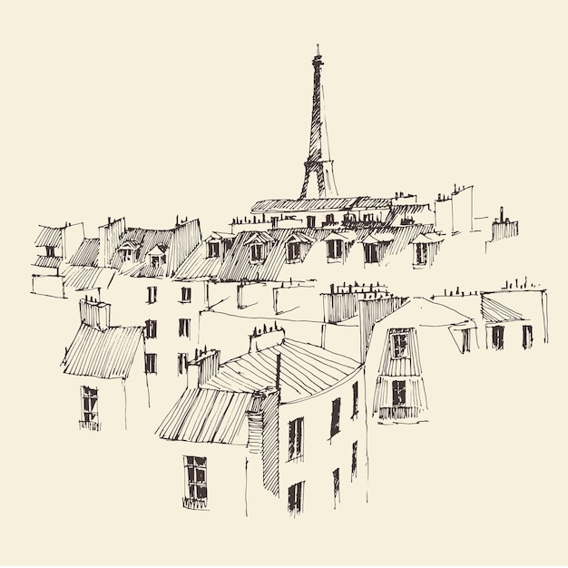 Straßen in paris, frankreich, graviert vintage illustration