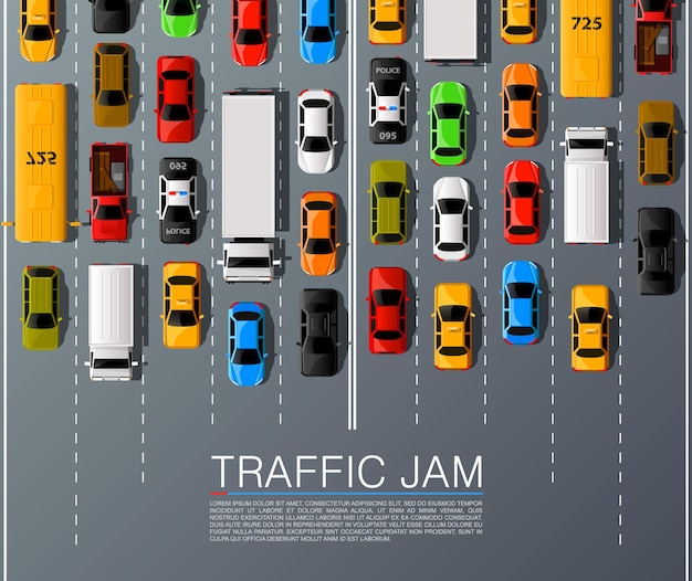 Straßenautotransport, Stauhintergrund. Vektor-Illustration