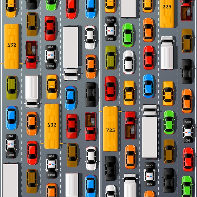 Straßenautotransport, Stauhintergrund. Vektor-Illustration