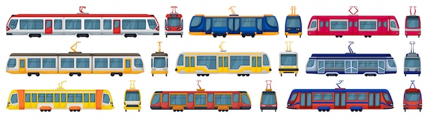 Straßenbahn-cartoon-set-symbol. illustration straßenbahn auf weißem hintergrund. cartoon set icon straßenbahn.