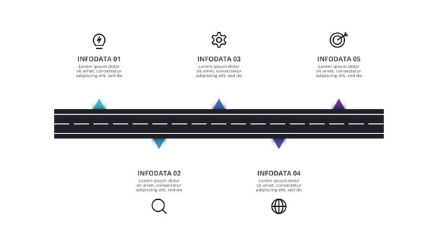 Straßenkonzept für infografik mit 5 schritten optionen teile oder prozesse visualisierung von geschäftsdaten