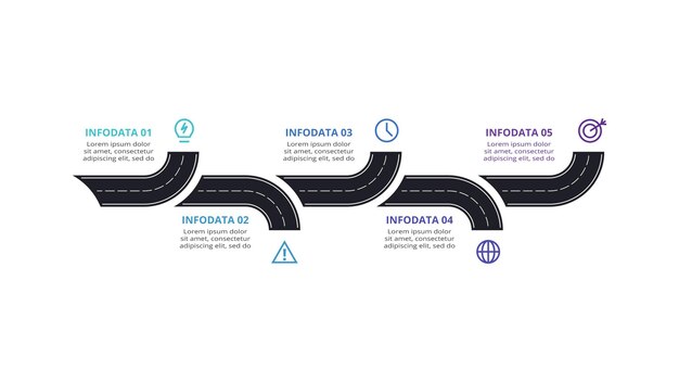 Straßenkonzept für infografik mit 5 schritten optionen teile oder prozesse visualisierung von geschäftsdaten