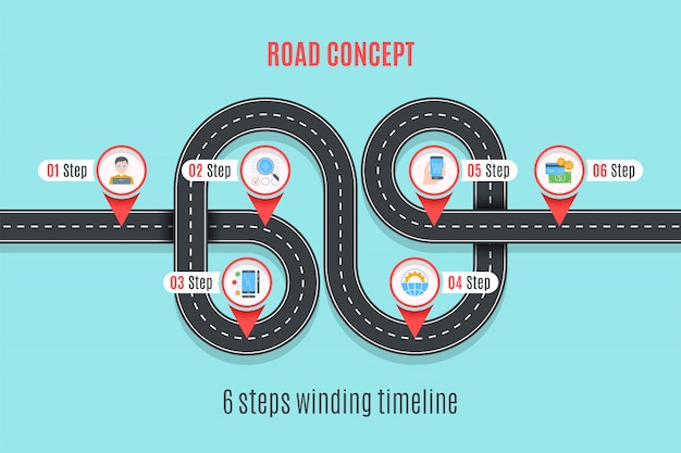 Straßenkonzeptzeitachse, infographic diagramm, flache art