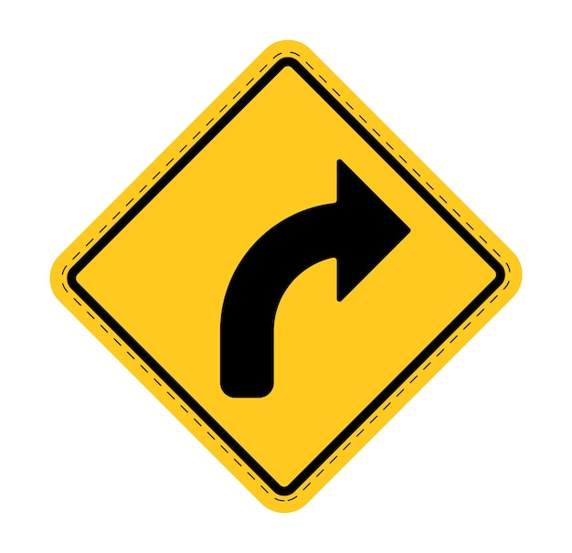Straßenschein-Icon-Clipart Rechtsdrehpfeil-Symbol-Clipart in gelber Schildtafel für Autobahn