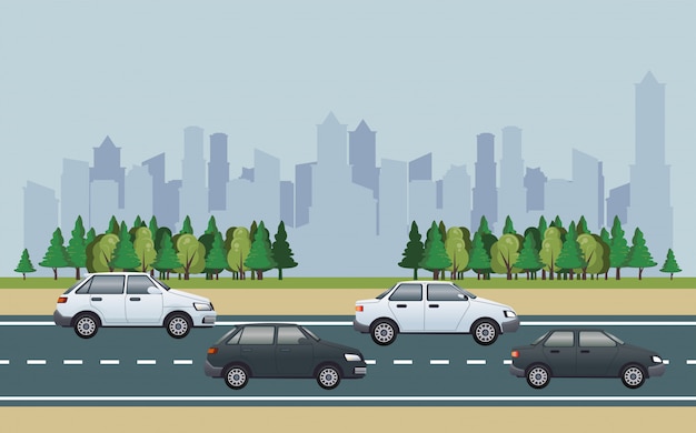 Straßenstadtbildszene mit Fahrzeugillustration