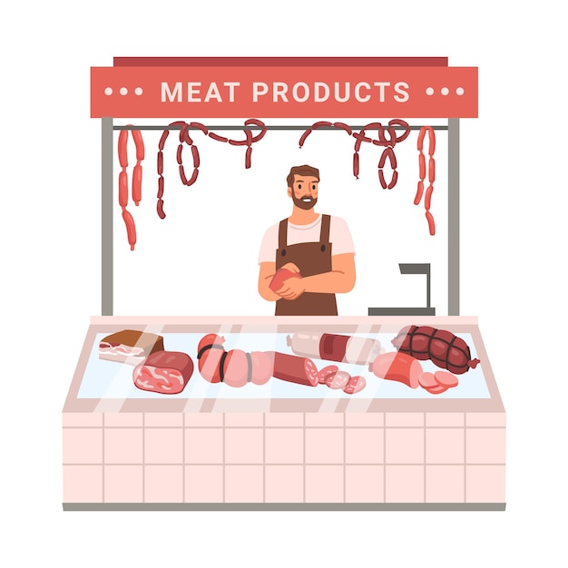 Vektor straßenstand mit fleischprodukten
