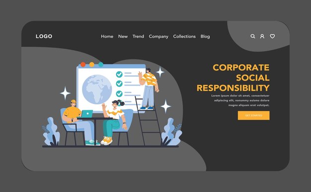 Strategie und Management Nacht- oder Dark-Modus Web- oder Landing-Seiten-Team, das Unternehmens-Social-Prioritäten setzt