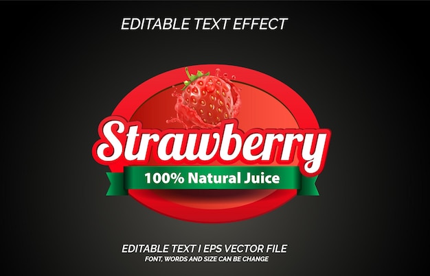 Strawberry juice text-effekt-logo-vektorvorlage