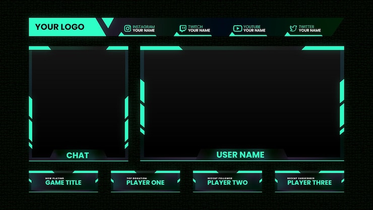 Vektor stream-overlay-paketdesign mit panels, facecam, chatbox und top-overlay-vektordesign