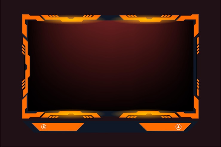 Vektor streaming-overlay-rahmen und dekoration der bildschirmschnittstelle futuristischer gaming-overlay-vektor mit kreativen formen live-streaming-overlay-design mit orangefarbenen und dunklen farbformen für online-gamer