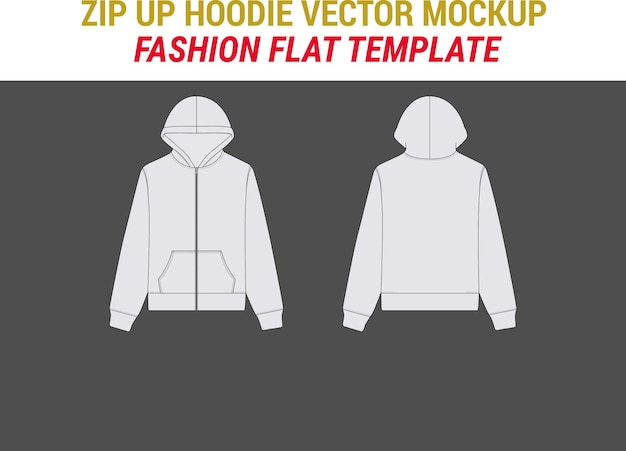 Streetwear zip up hoodie mode vektor mockup vorlage zip hoodie flache illustration sweatshirt