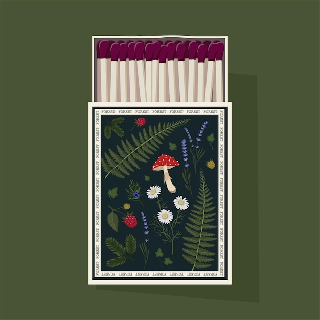 Streichhölzer streichholzschachtel illustration von streichhölzern mit einem schönen waldmuster