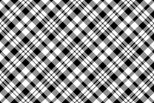 Strukturiertes Karomuster aus textilem Tartanstoff mit einem nahtlosen Vektor-Hintergrundmuster in den Farben Weiß und Schwarz