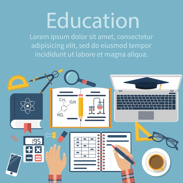 Student am Tisch Student lernt Studienkonzept Fernunterricht E-Learning-Studienprozess Schreibtischwitz