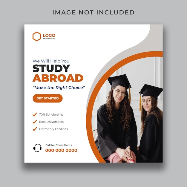 Studieren Sie im Ausland Social-Media-Post oder Bildung Instagram quadratische Banner-Vorlage