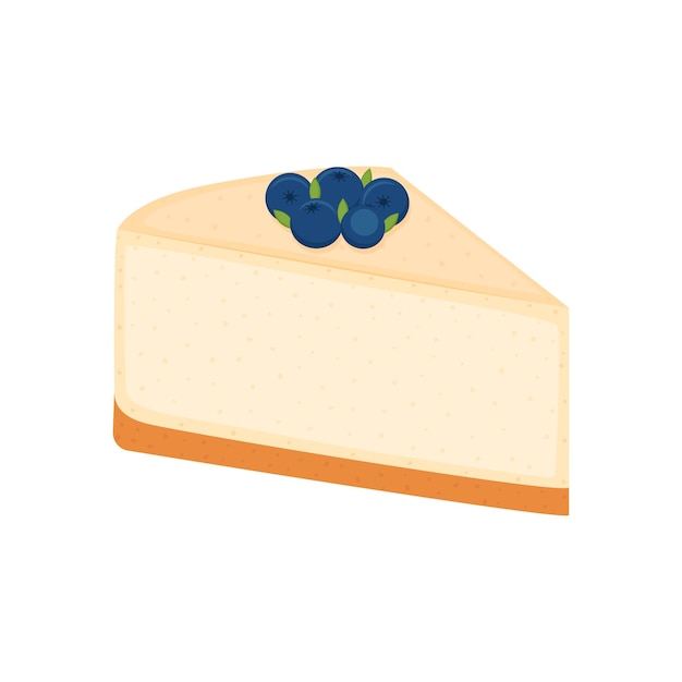Stück käsekuchen mit blaubeeren lokalisiert auf weißer hintergrundvektorillustration