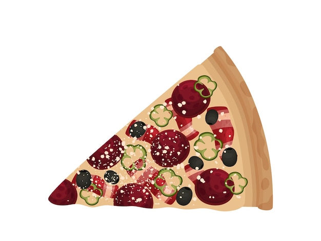 Stück pizza mit speck und wurst, vektorgrafik auf weißem hintergrund