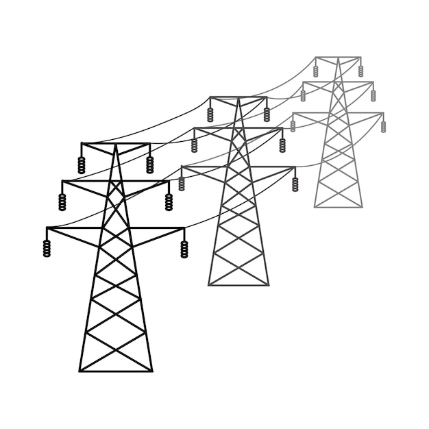 Stützen des Hochspannungs-Stromnetzes Vektordarstellung der elektrischen Übertragungsnetze von Versorgungsunternehmen Stromleitungen isoliert auf weißem Hintergrund