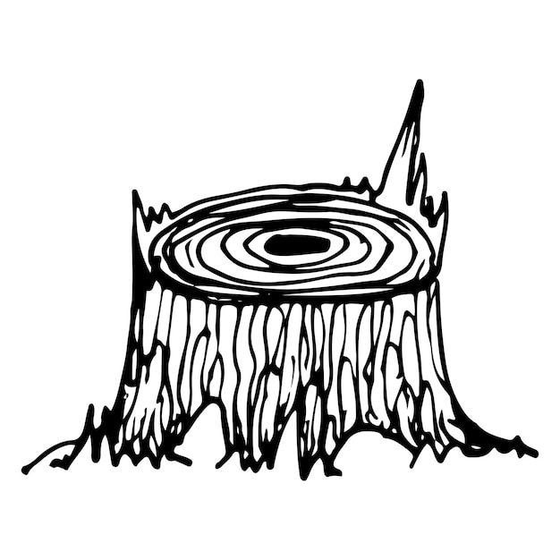 Vektor stumpfskizze gefällter baum handgezeichnete illustration