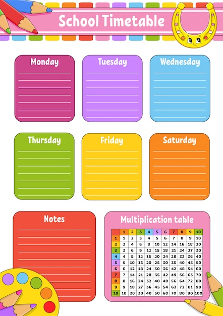 Stundenplan mit multiplikationstabelle. für die erziehung von kindern.