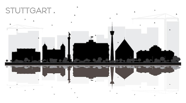 Vektor stuttgart deutschland skyline der stadt schwarz-weiße silhouette mit reflexionen