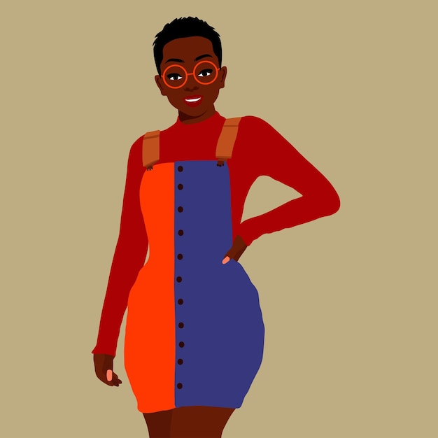 Stylische afro-schwarze Frau in elegantem Kunststil Vektor
