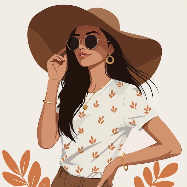 Stylische Frau mit Sommerhut und Sonnenbrille Illustration