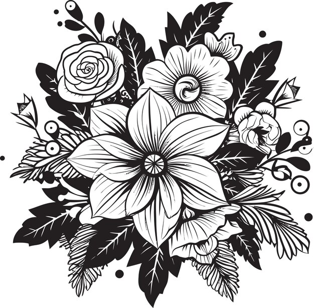 Stylische monochrome blumenvektor ikonische anmut detail ätherisches blütenblatt eindruck emblematisches design de