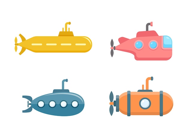 Submarine icon in flat style Bathyscaphe vector illustration on isolated background Underwater transport sign business concept