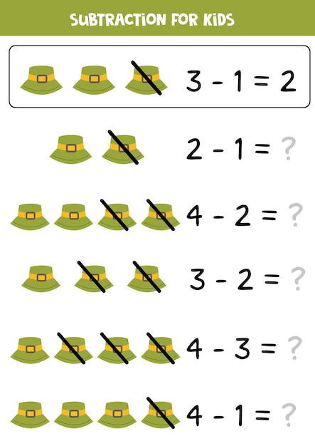 Subtraktion mit grünem hut mathe-lernspiel für kinder