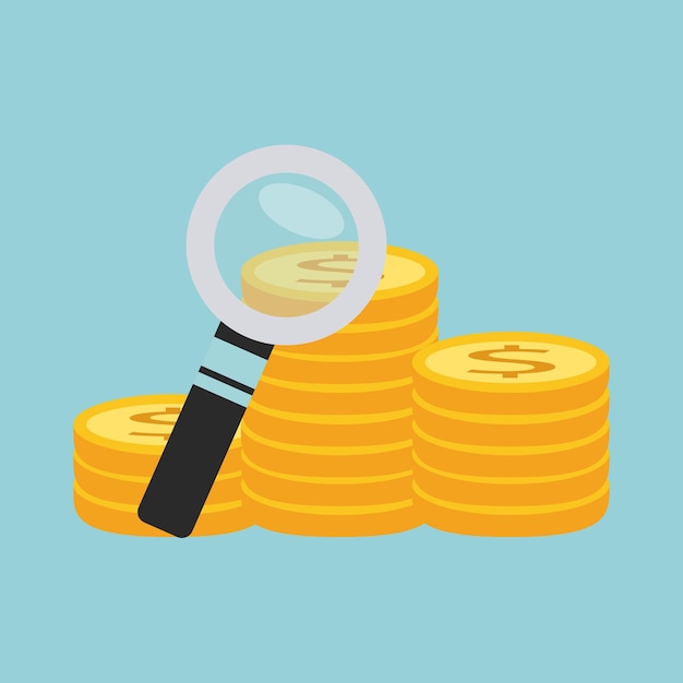 Suche geld mit lupe isoliert icon design