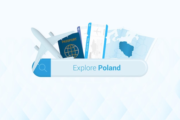 Suche nach tickets nach polen oder reiseziel in polen. suchleiste mit flugtickets, bordkarten, tickets und karte