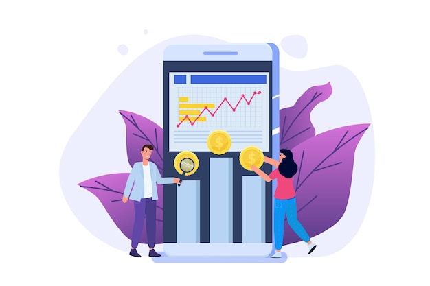 Suchkonzept für Investitionsmöglichkeiten. Vektor-Illustration.
