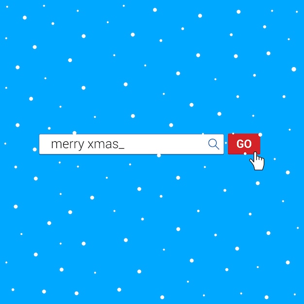 Suchleiste mit Text Frohe Weihnachten und Schaltfläche gehen mit Pfeil-Cursor-Zeiger.