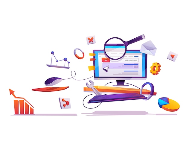 Suchmaschinen-Ergebnisseite SERP Cartoon-Banner-Vektorillustration