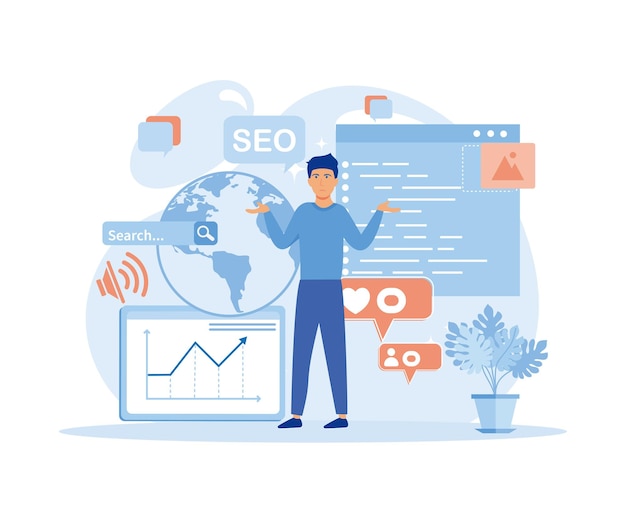 Suchmaschinenoptimierungsideen für die Blog-Promozition Flachvektor moderne Illustration