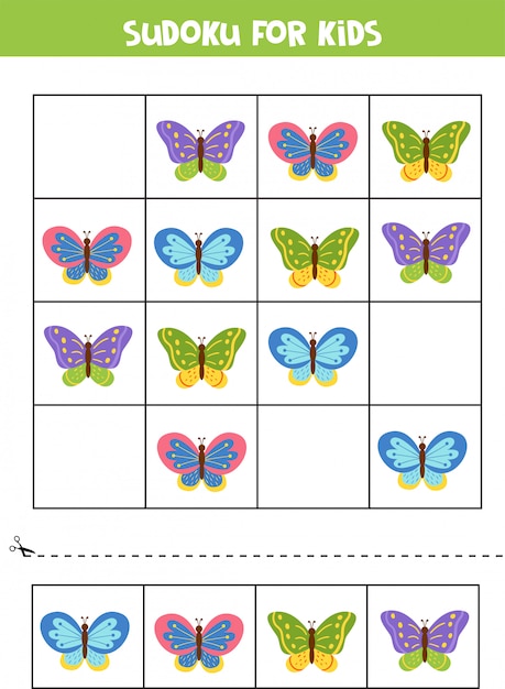 Sudoku für kinder. nette schöne schmetterlinge.