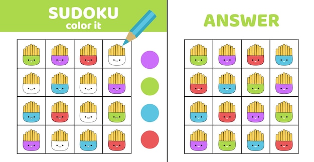 Sudoku Kartoffel-Französische Freis Malen von Sudoku mit süßen französischen Freis Squishmallow Cartoon